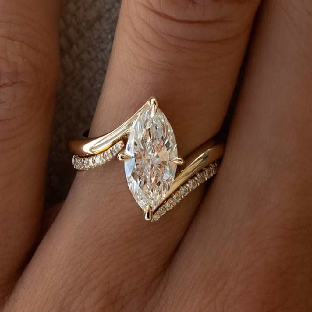 Marquise Moissanite Engagement Ring Set Solid Gold Wedding Bridal Set