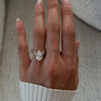 Pear Cut Lab Grown Engagement Ring Set Curve Band Gold Bridal Set
