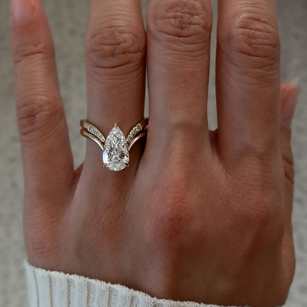 Pear Cut Moissanite Engagement Ring Set Curve Band Gold Bridal Set