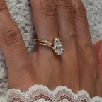 Pear Cut Lab Grown Engagement Ring Set Curve Band Gold Bridal Set