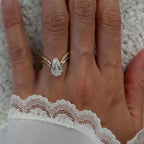 Pear Cut Lab Grown Engagement Ring Set Curve Band Gold Bridal Set