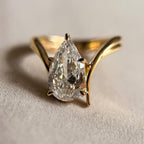 Pear Cut Lab Grown Engagement Ring Bypass Gold Wedding Ring
