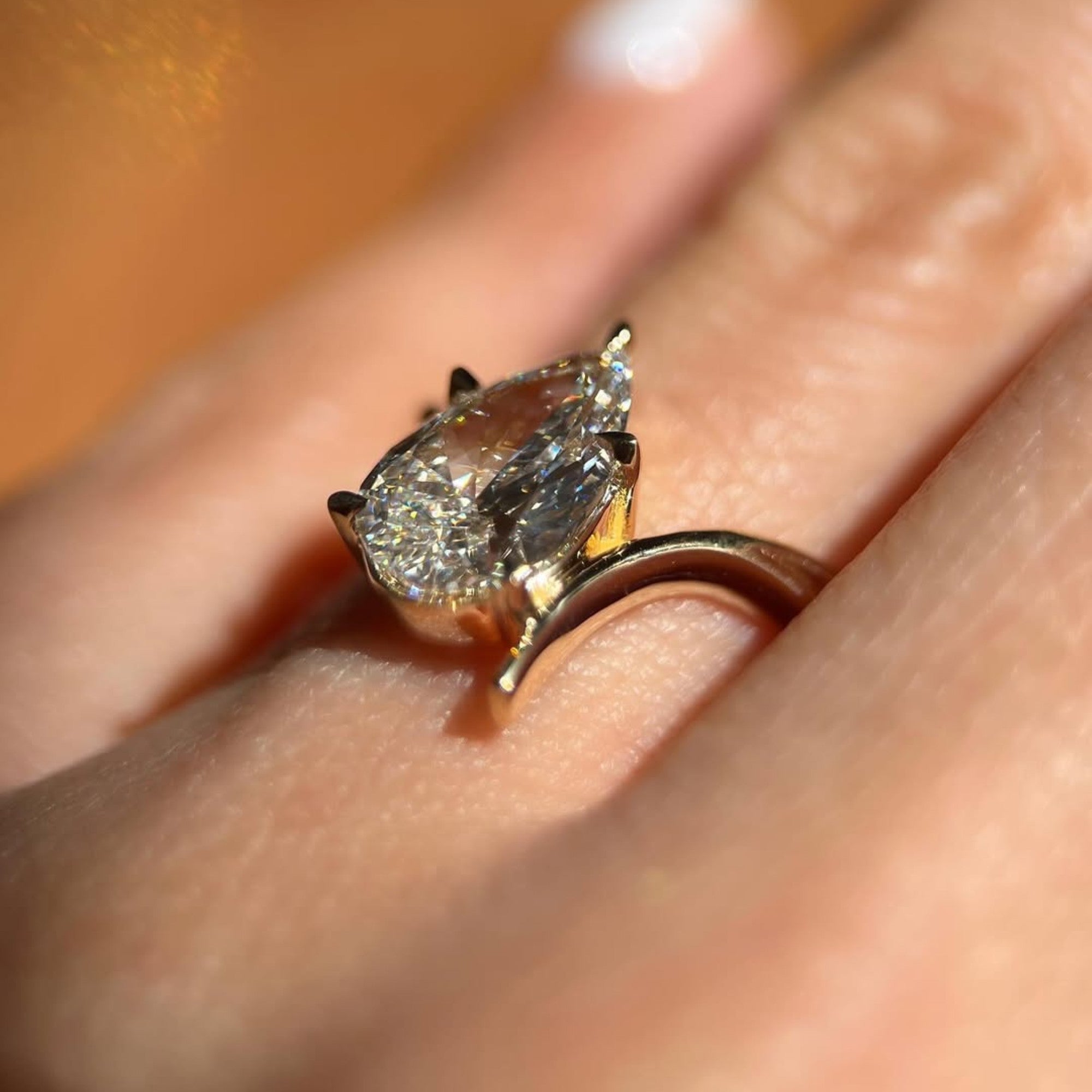 Pear Cut Moissanite Engagement Ring Bypass Gold Wedding Ring