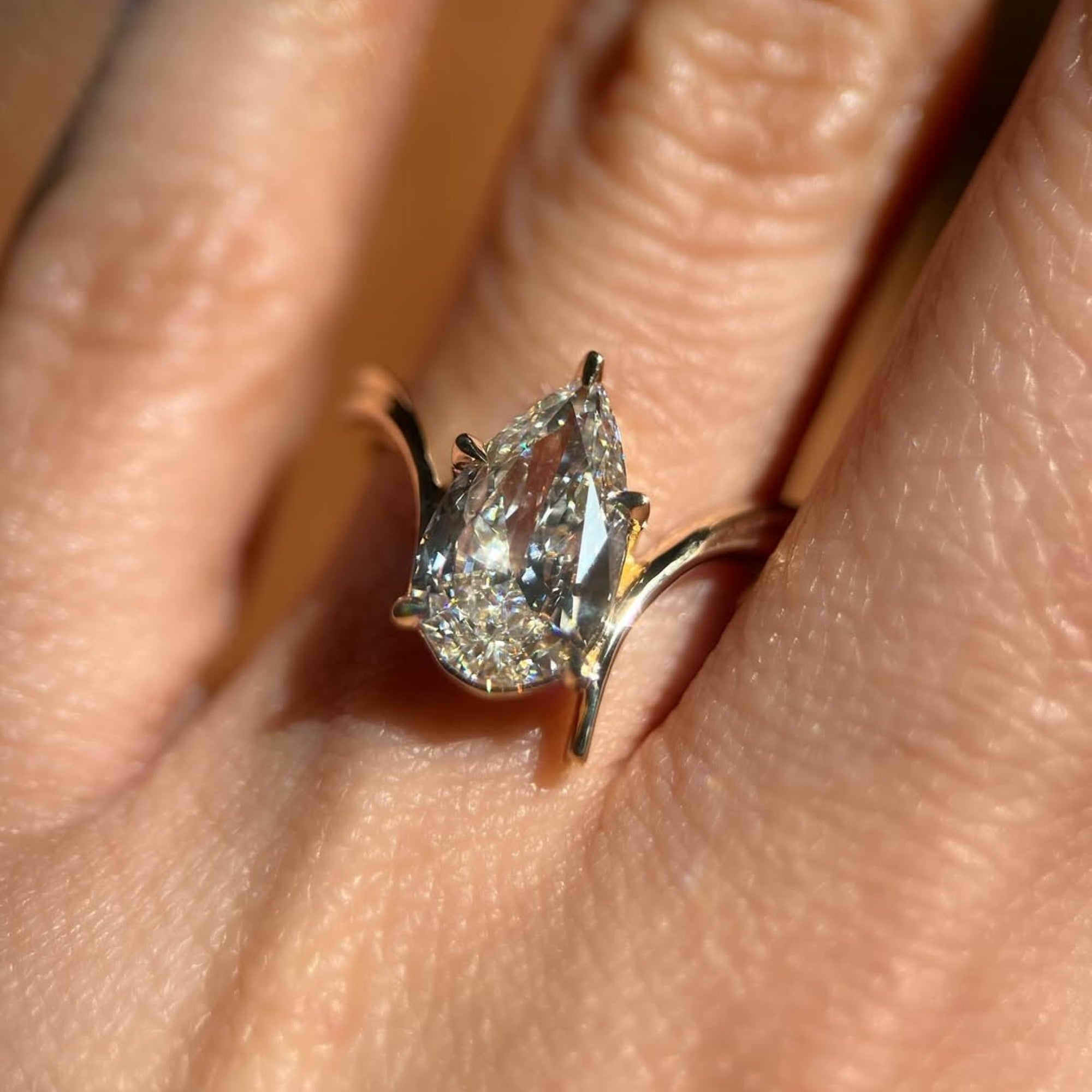 Pear Cut Moissanite Engagement Ring Bypass Gold Wedding Ring
