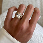 Oval Cut Lab Grown Engagement Ring Set Trio Band Wedding Bridal Set
