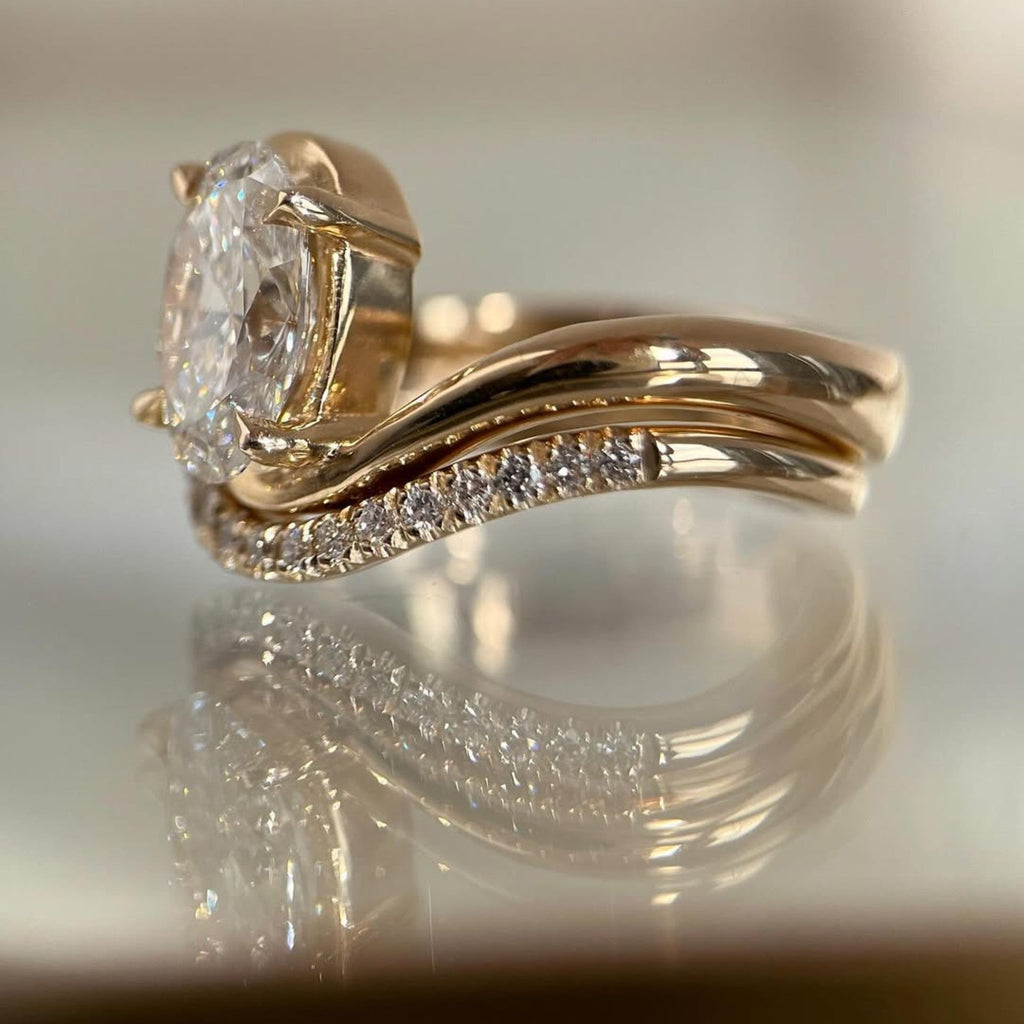 Oval Lab Grown Engagement Bridal Set Matching Band Wedding Ring Set