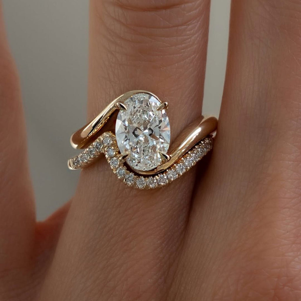 Oval Lab Grown Engagement Bridal Set Matching Band Wedding Ring Set
