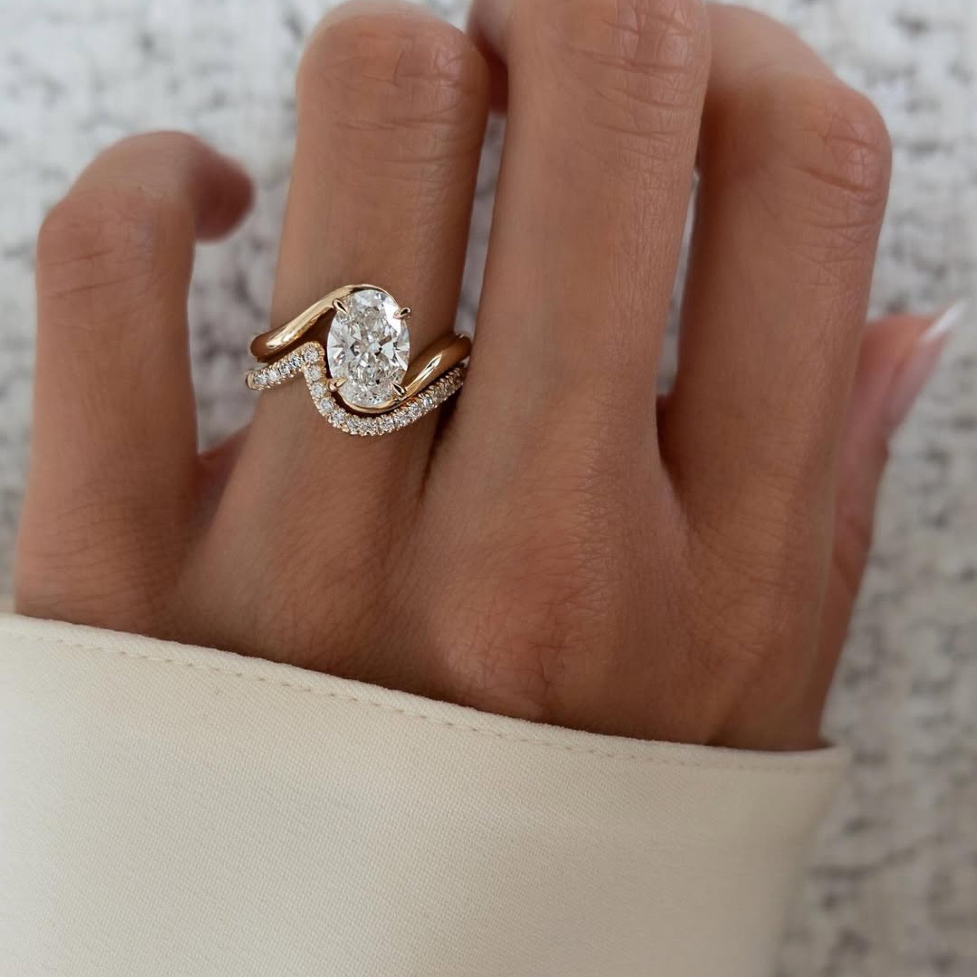 Oval Lab Grown Engagement Bridal Set Matching Band Wedding Ring Set