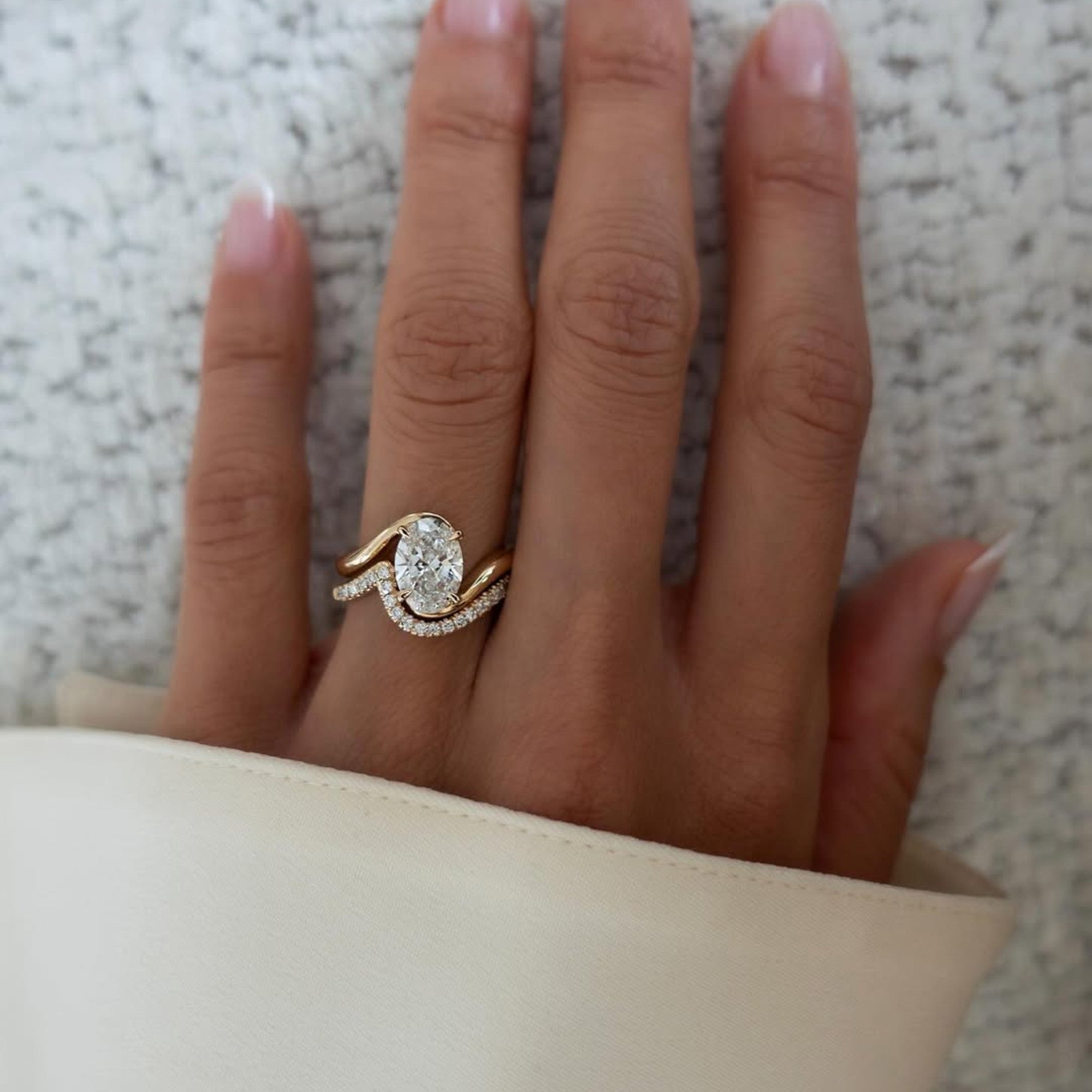 Oval Lab Grown Engagement Bridal Set Matching Band Wedding Ring Set