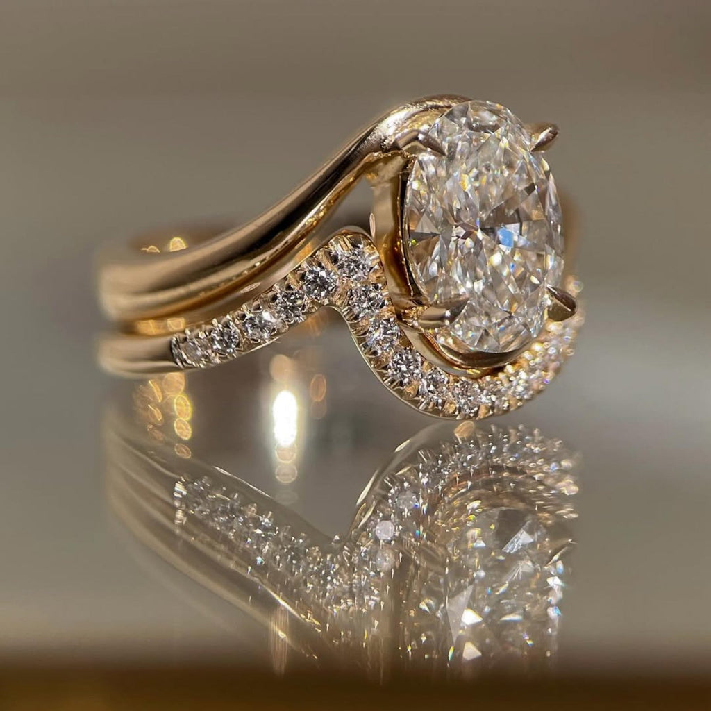 Oval Lab Grown Engagement Bridal Set Matching Band Wedding Ring Set
