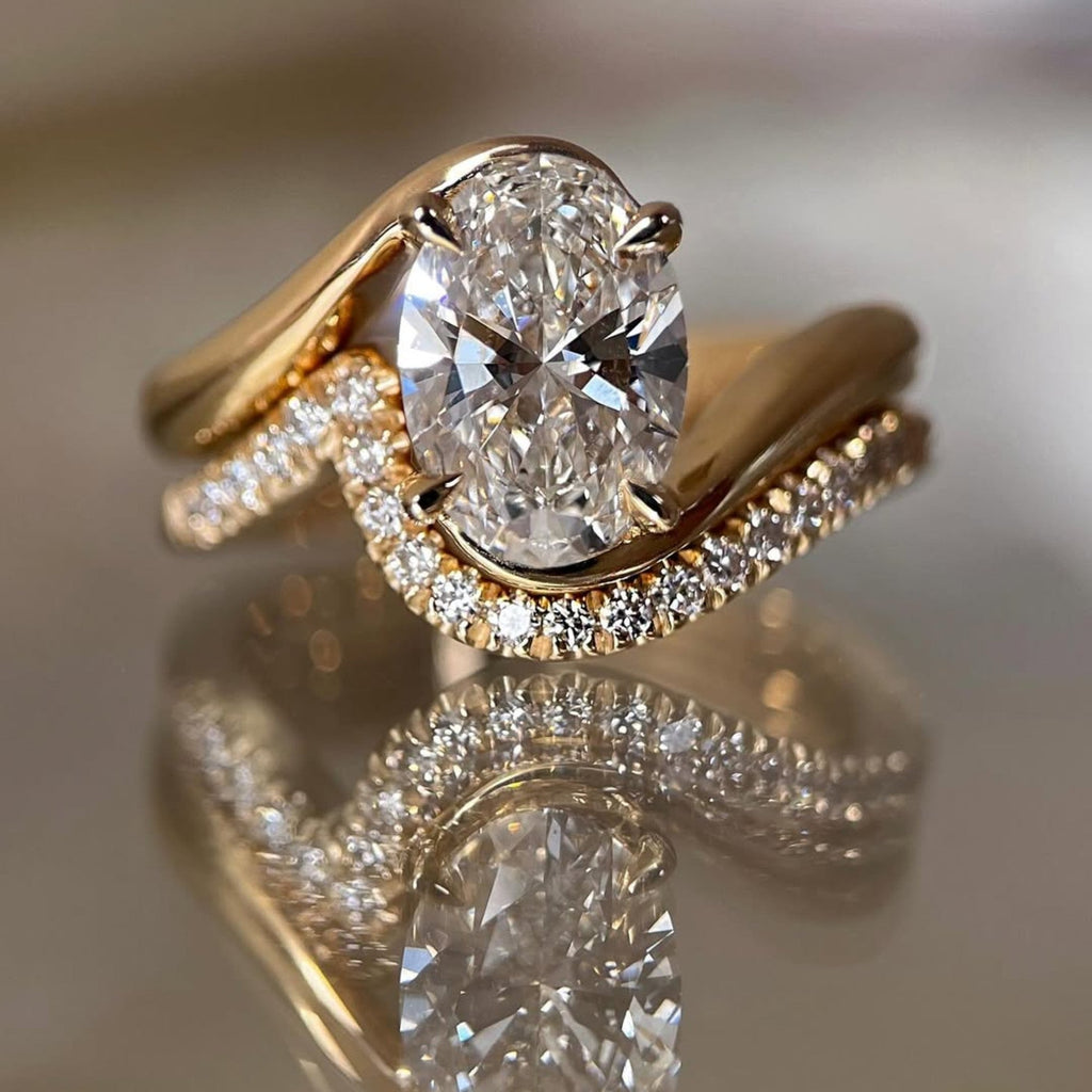 Oval Lab Grown Engagement Bridal Set Matching Band Wedding Ring Set