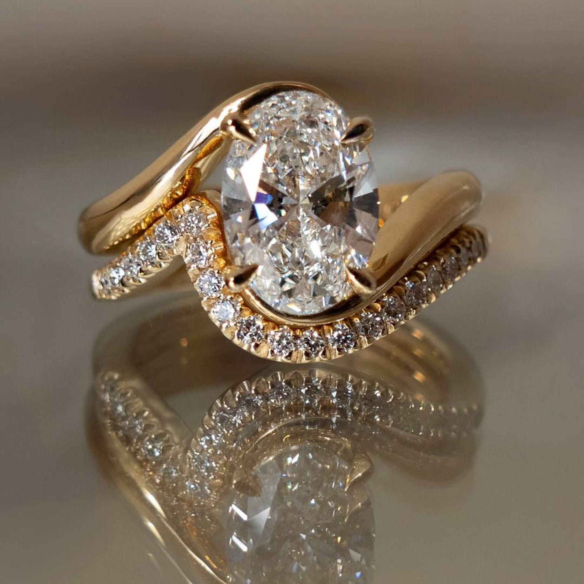 Oval Lab Grown Engagement Bridal Set Matching Band Wedding Ring Set