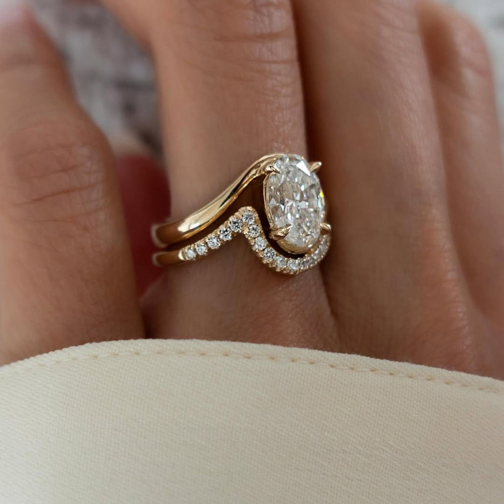 Oval Lab Grown Engagement Bridal Set Matching Band Wedding Ring Set