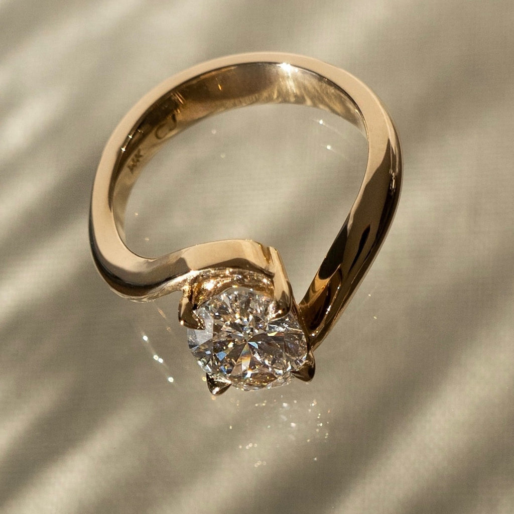 Oval Cut Lab Grown Engagement Ring Bypass Solitaire Wedding Ring