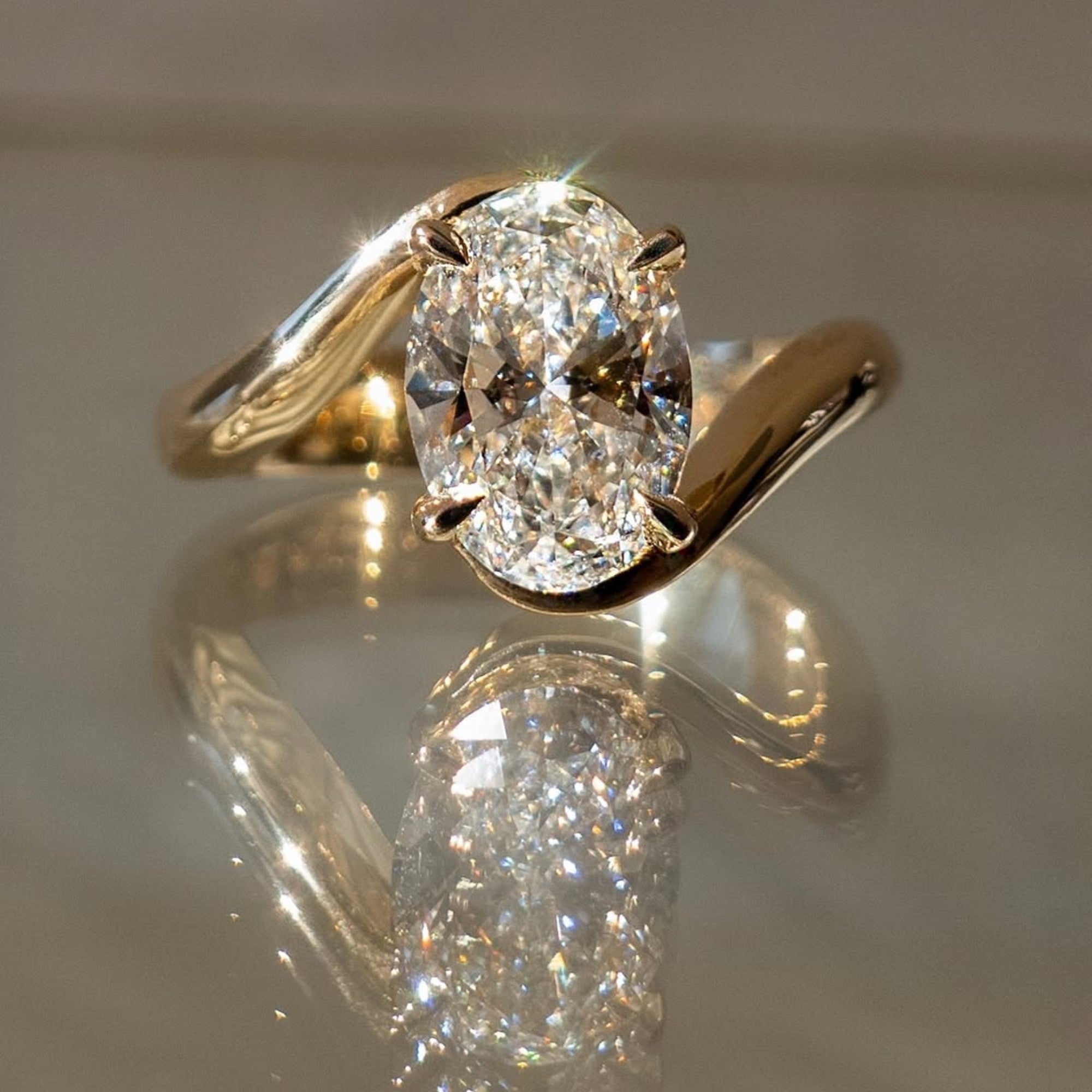 Oval Cut Moissanite Engagement Ring Bypass Solitaire Wedding Ring