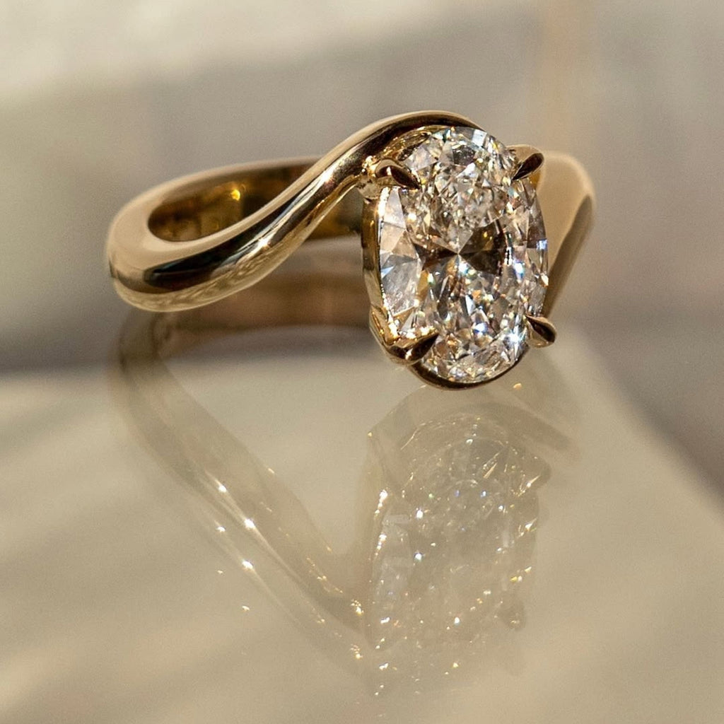 Oval Cut Lab Grown Engagement Ring Bypass Solitaire Wedding Ring