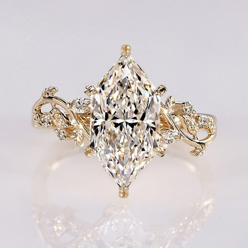 Dutch Marquise Lab Grown Engagement Ring Floral Set Vintage Inspired Wedding Ring