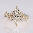 Dutch Marquise Lab Grown Engagement Ring Floral Set Vintage Inspired Wedding Ring