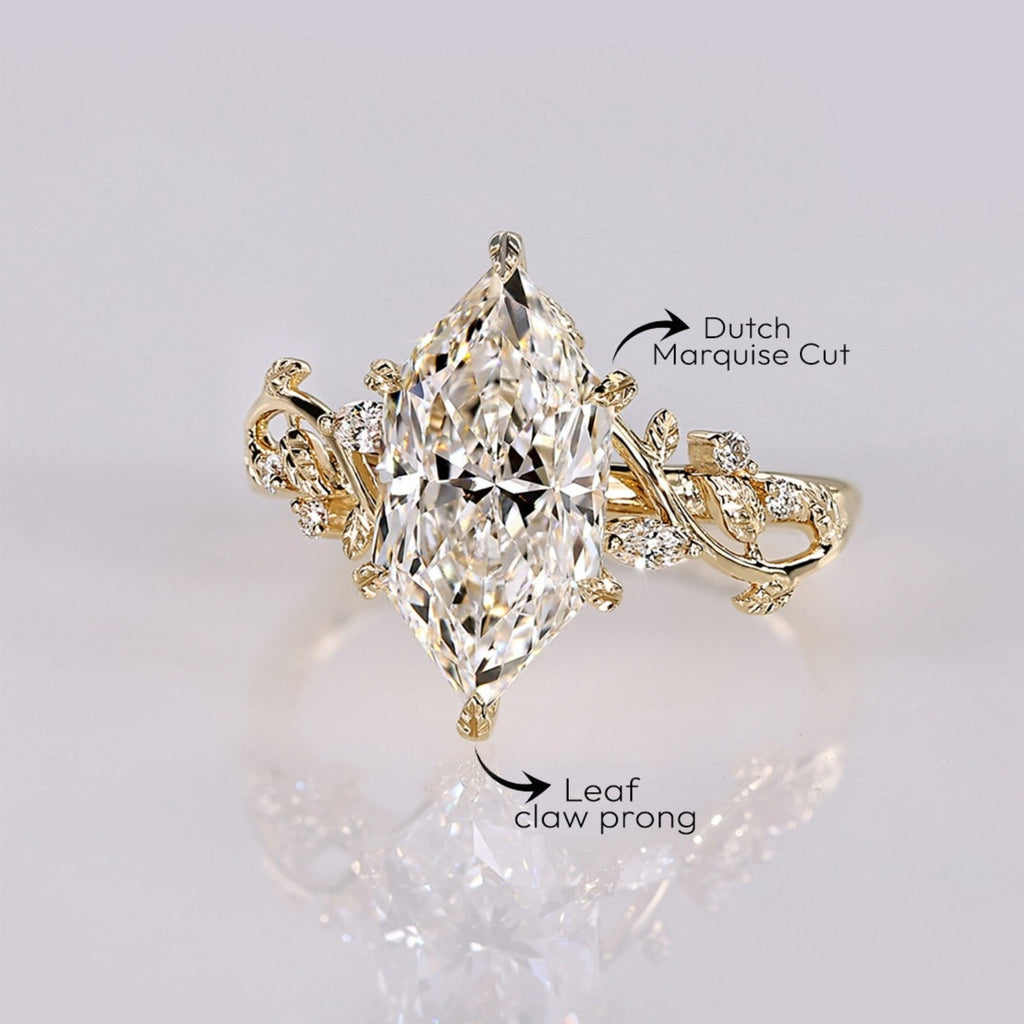 Dutch Marquise Lab Grown Engagement Ring Floral Set Vintage Inspired Wedding Ring