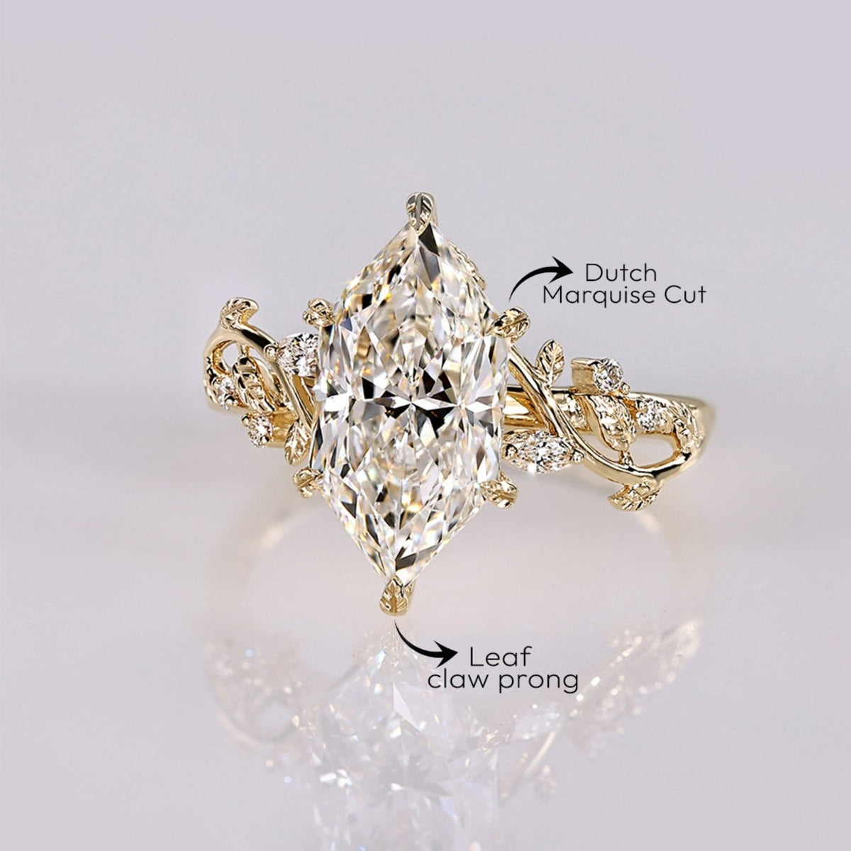 Dutch Marquise Lab Grown Engagement Ring Floral Set Vintage Inspired Wedding Ring