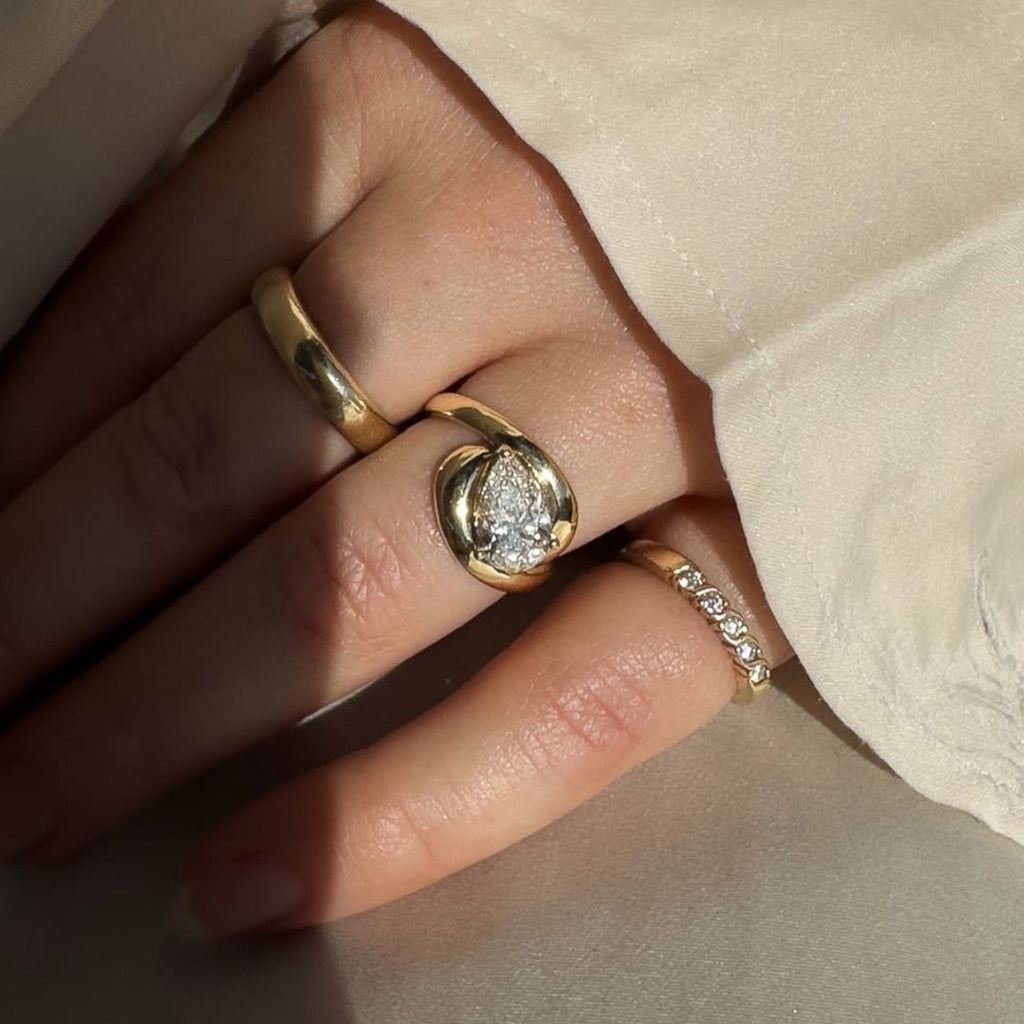 Pear Cut Lab grown Engagement Ring East West Solitaire Wedding Ring