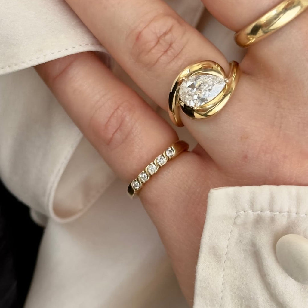 Pear Cut Moissanite Engagement Ring East West Solitaire Wedding Ring