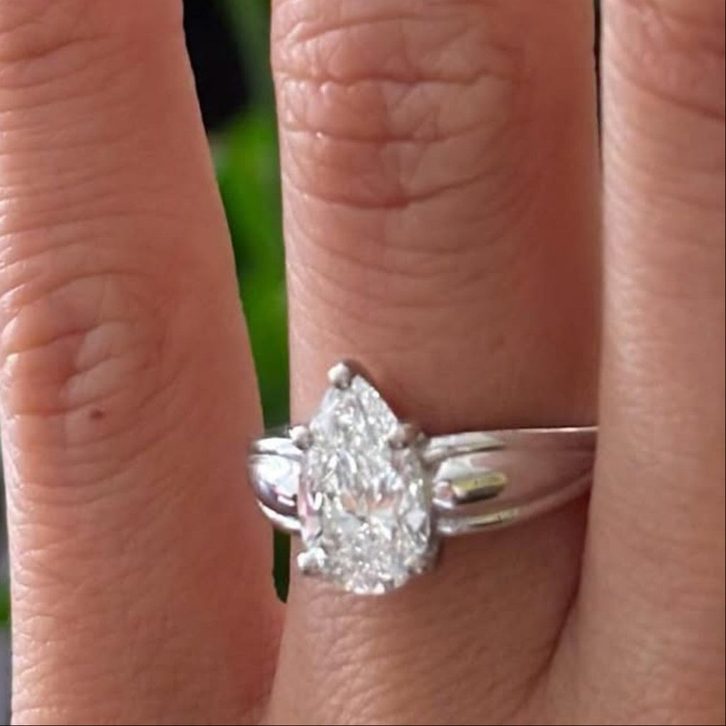 Pear Cut Lab Grown Engagement Ring White Gold Solitaire Wedding Ring