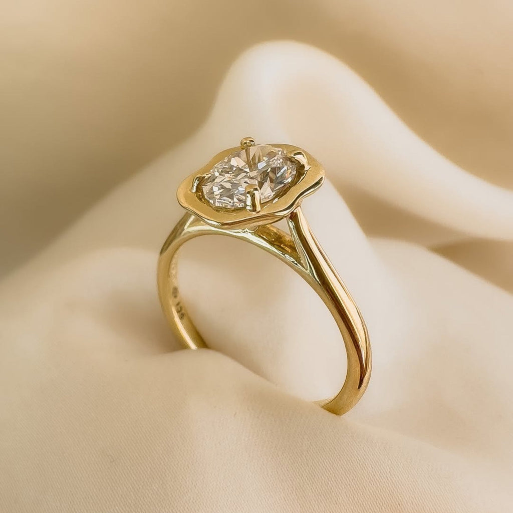 Oval Cut Bezel Set Moissanite Engagement Ring Solitaire Unique Wedding Ring Total  Diamond