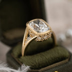 Old Mine Elongated Cushion Lab Grown Engagement Ring Bezel Set Vintage Inspired Ring