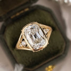 Old Mine Elongated Cushion Lab Grown Engagement Ring Bezel Set Vintage Inspired Ring
