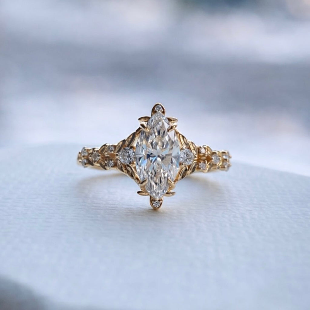 Marquise Moissanite Engagement Ring Vintage Inspired Wedding Ring