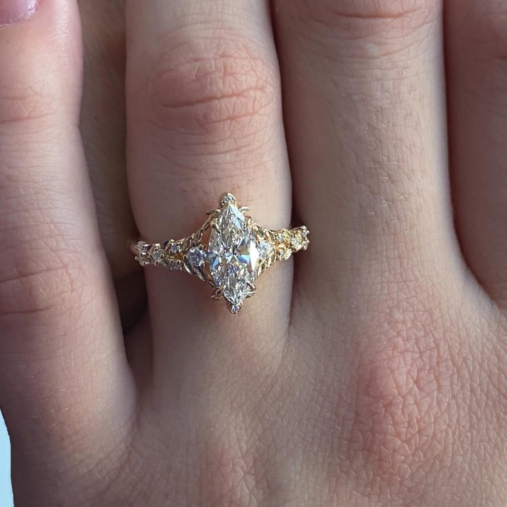 Marquise Moissanite Engagement Ring Vintage Inspired Wedding Ring