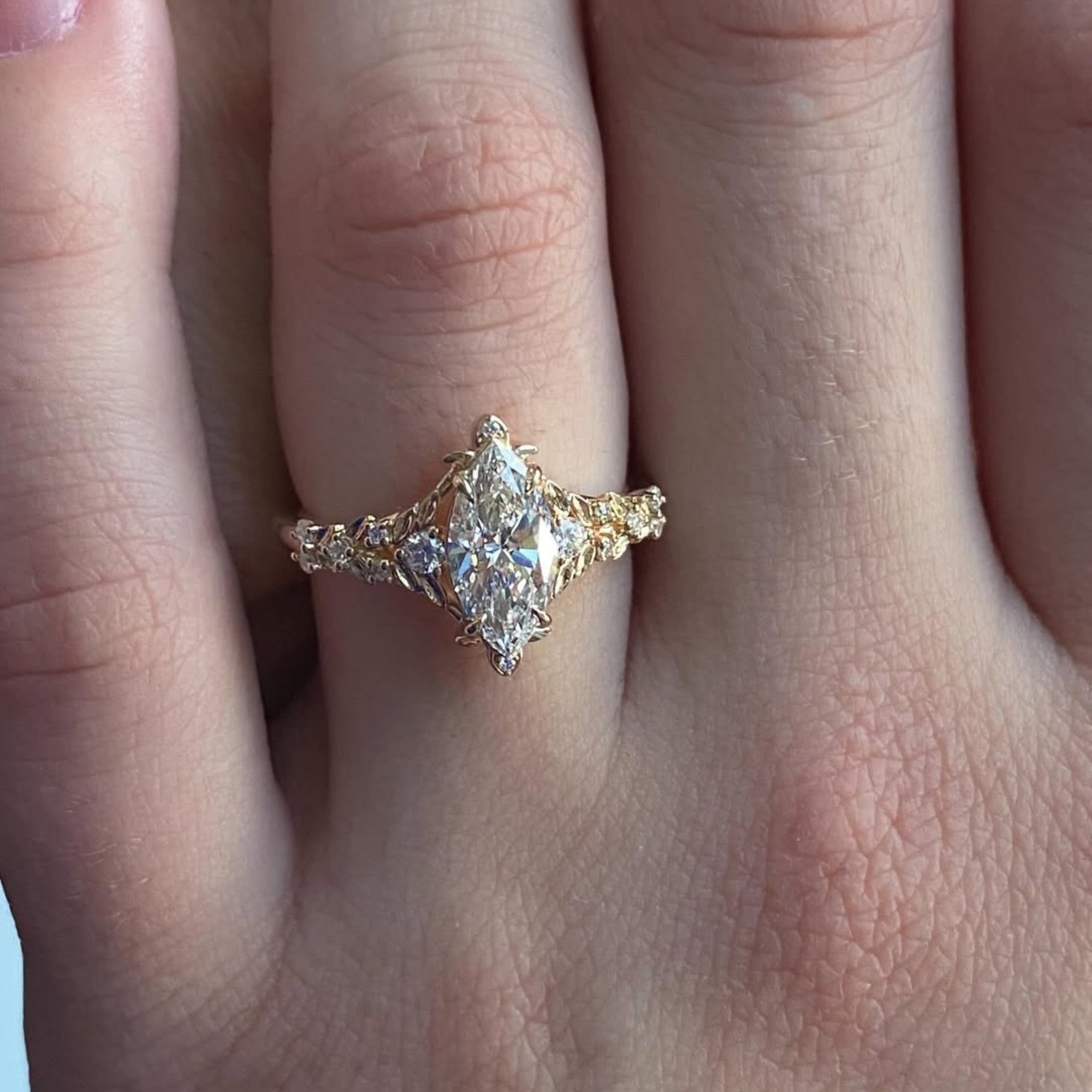 Marquise Moissanite Engagement Ring Vintage Inspired Wedding Ring