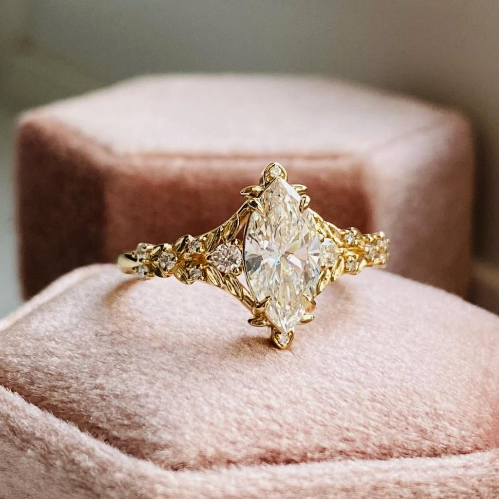 Marquise Moissanite Engagement Ring Vintage Inspired Wedding Ring