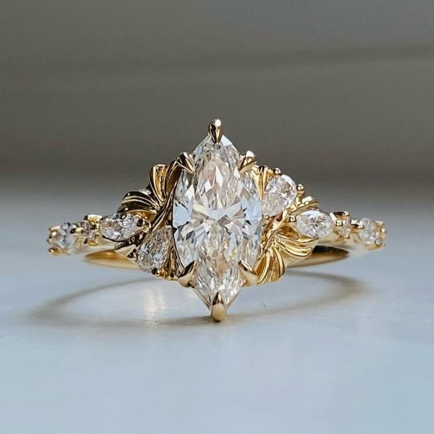 Marquise Cut Lab Grown Engagement Ring Art deco Wedding Ring