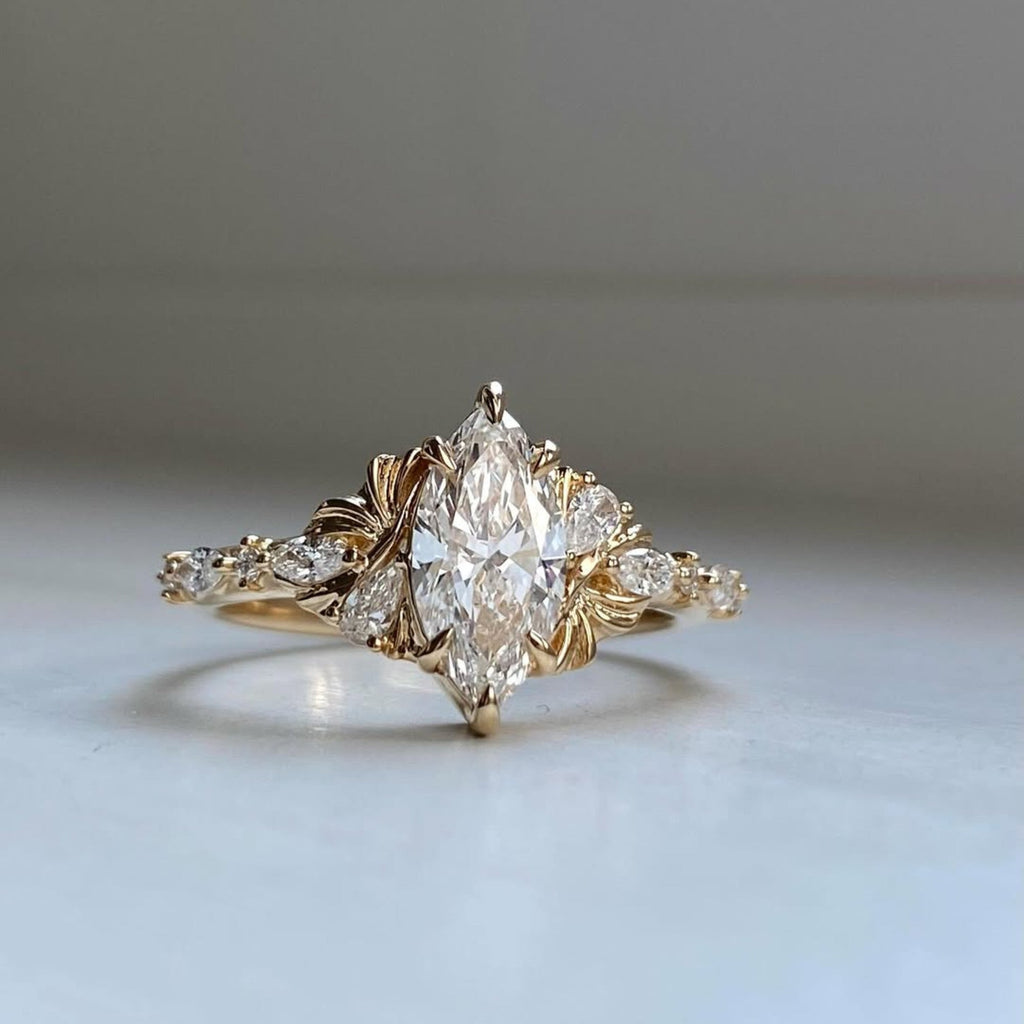 Marquise Cut Lab Grown Engagement Ring Art deco Wedding Ring