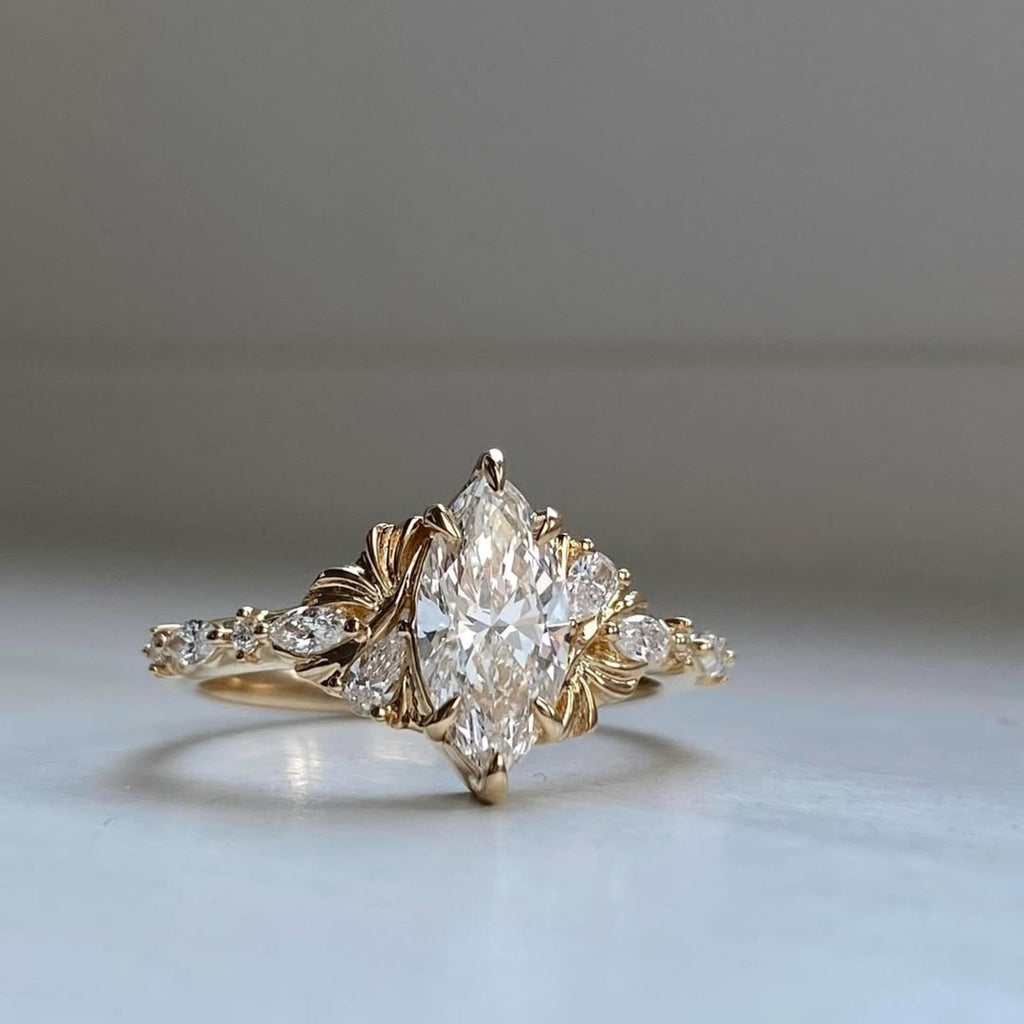 Marquise Cut Moissanite Engagement Ring Art deco Wedding Ring