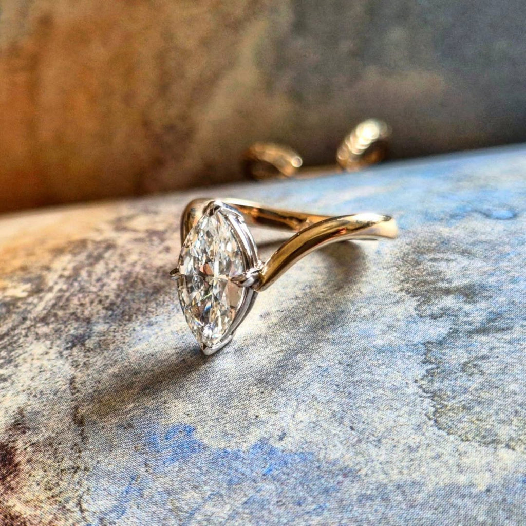 Marquise Lab Grown Engagement Ring Set Gold Wedding Bridal Set