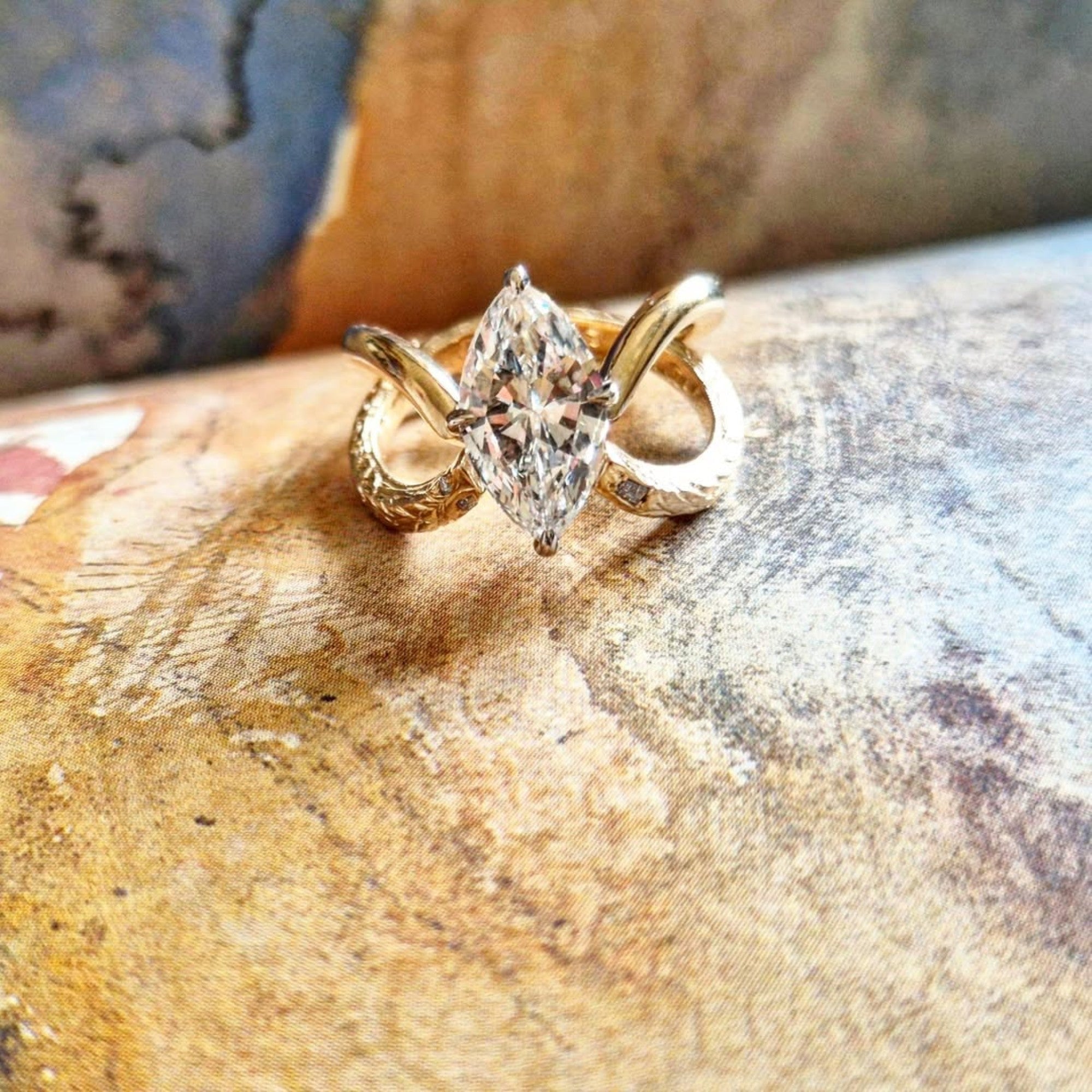 Marquise Lab Grown Engagement Ring Set Gold Wedding Bridal Set
