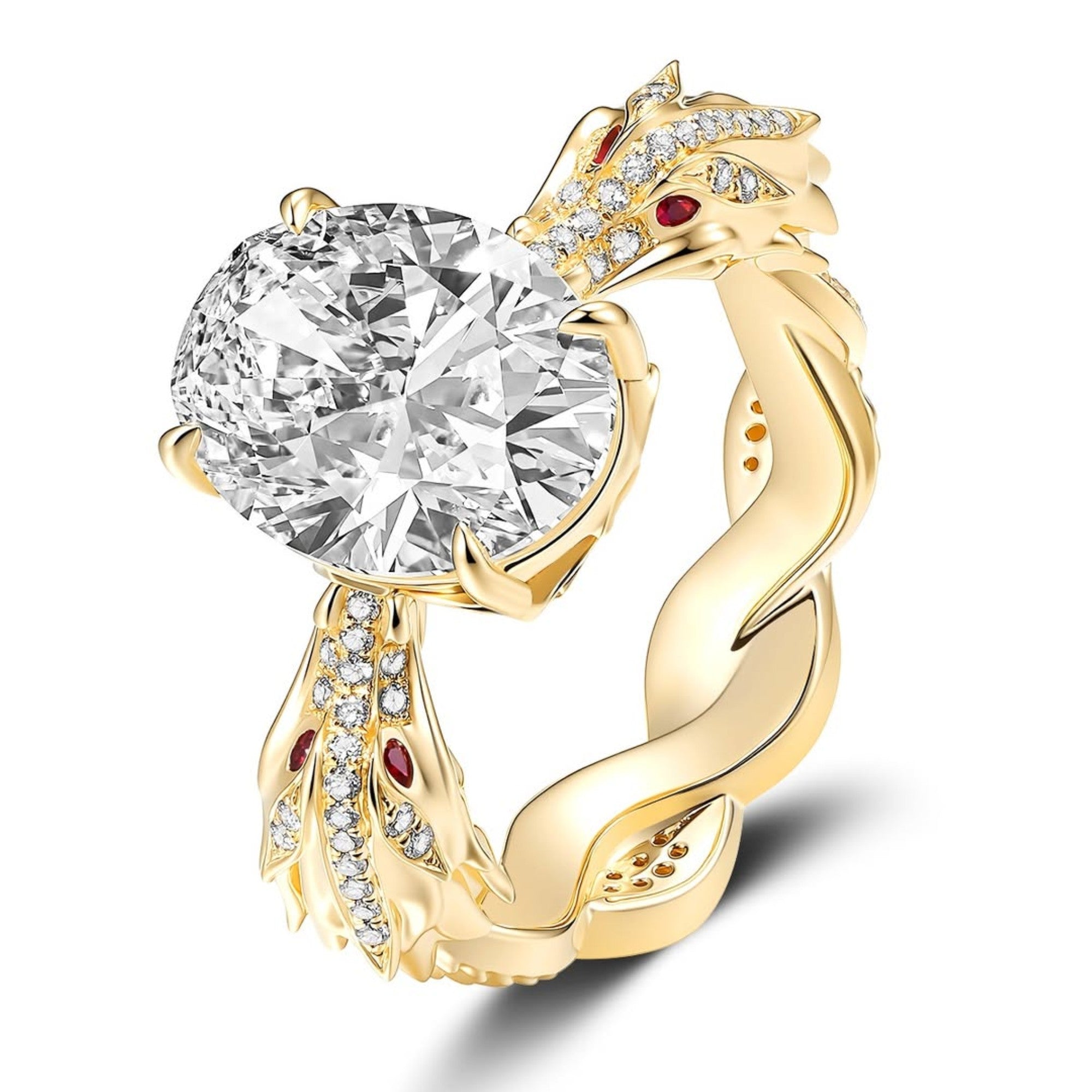 Oval Lab Grown Engagement Ring Snak Vintage Inspired Unique Gold Wedding Ring