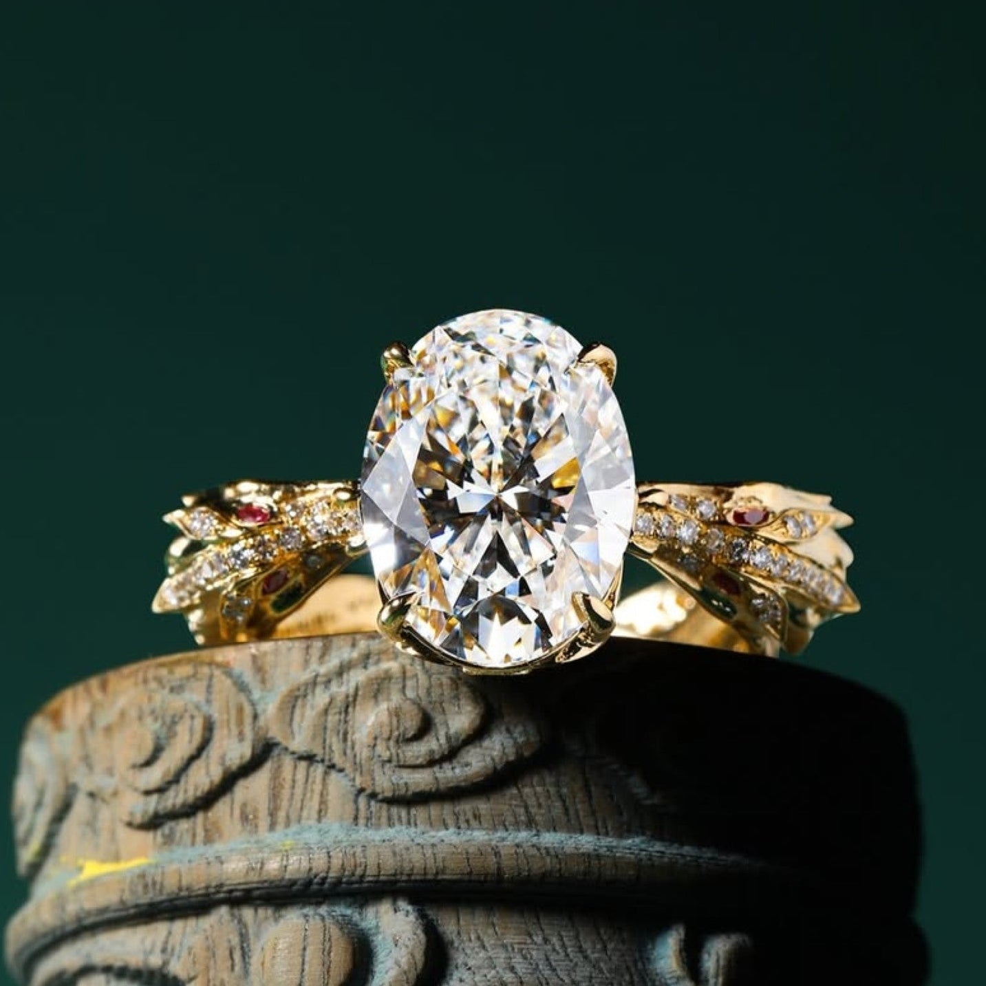 Oval Lab Grown Engagement Ring Snak Vintage Inspired Unique Gold Wedding Ring