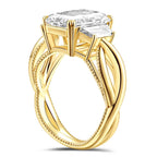 Radiant Lab Grown Engagement Ring Three Stone Gold Wedding Ring