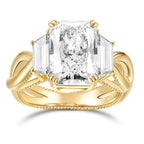 Radiant Lab Grown Engagement Ring Three Stone Gold Wedding Ring