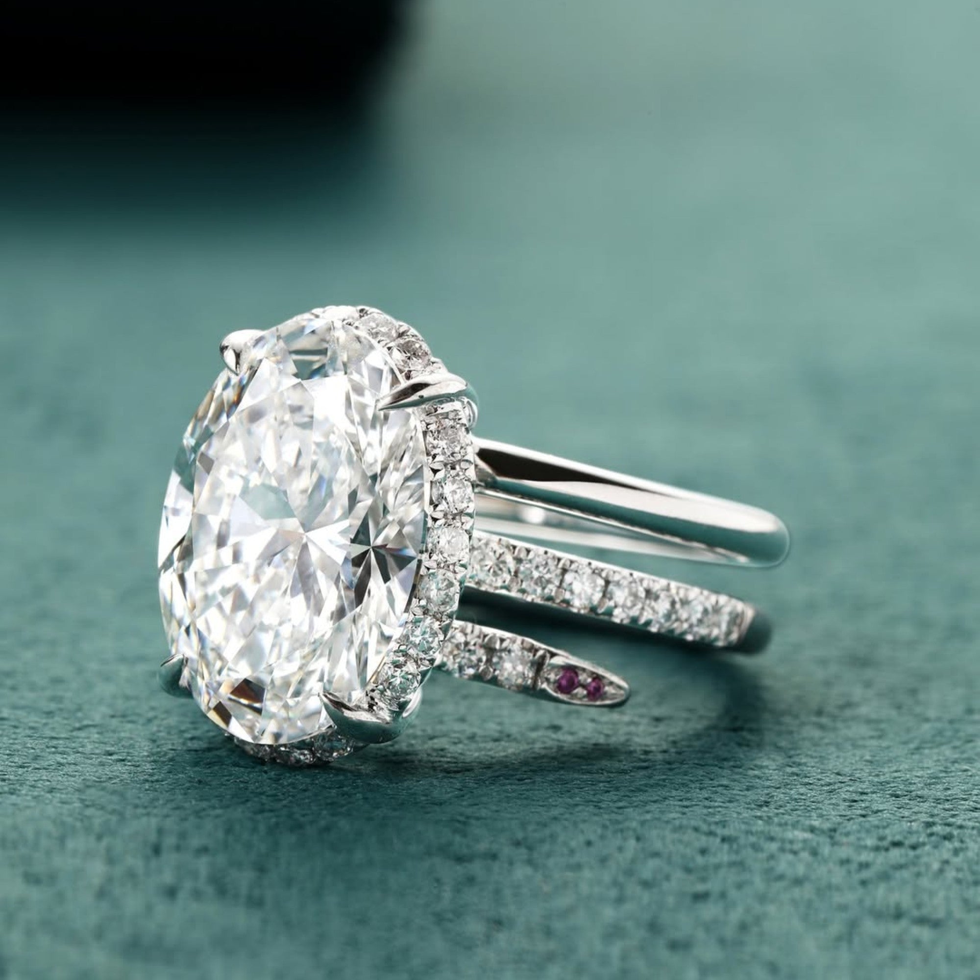 Oval Cut Lab Grown Engagement Ring Unique White Gold Wedding Ring