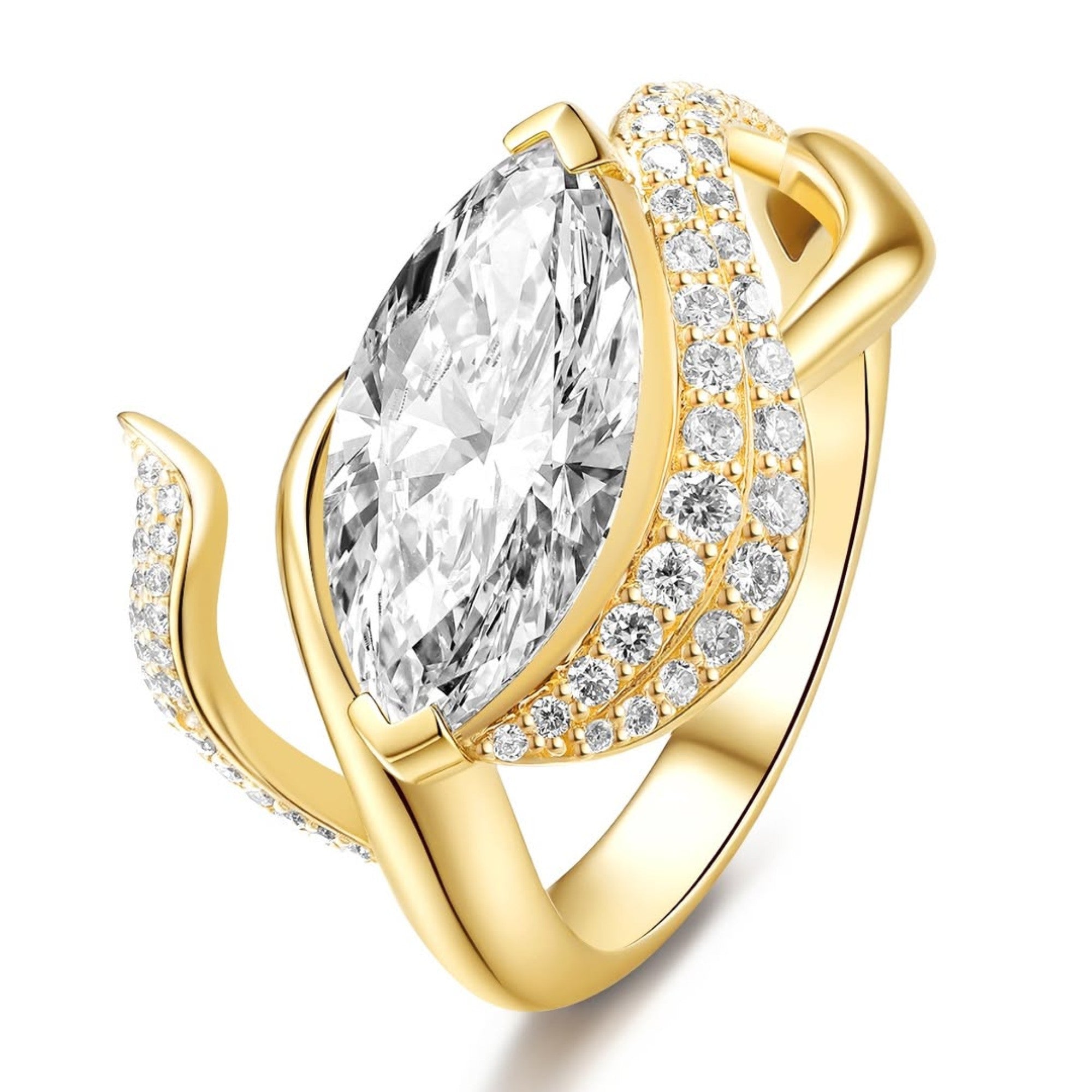 Marquise Lab Grown Bridal Engagement Ring Nature Inspired Gold Wedding Ring