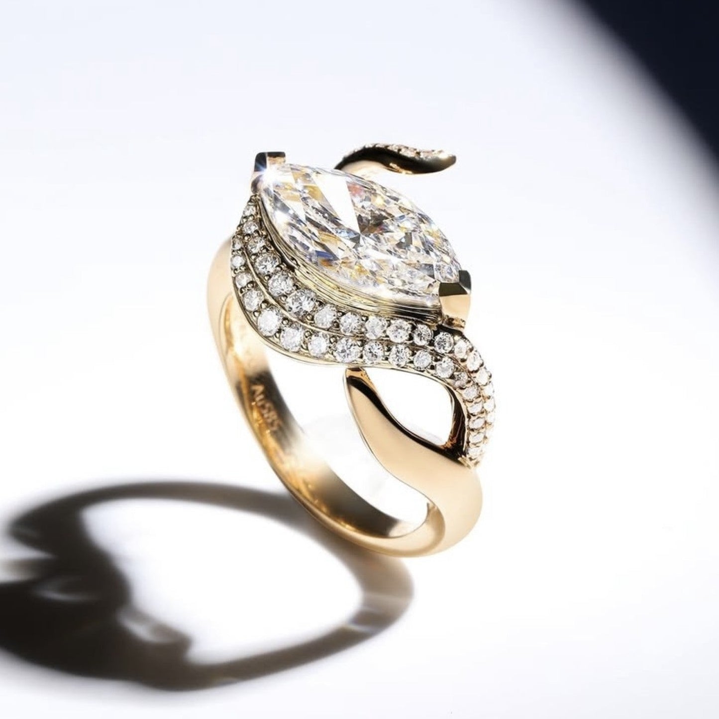 Marquise Lab Grown Bridal Engagement Ring Nature Inspired Gold Wedding Ring