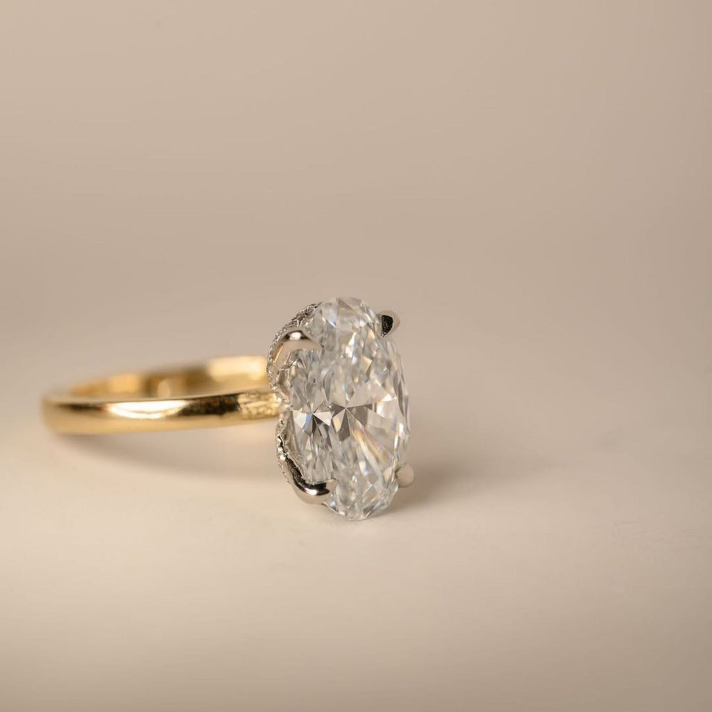 Oval Cut Lab Grown Engagement Ring Two Tone Solitaire Gold Wedding Ring
