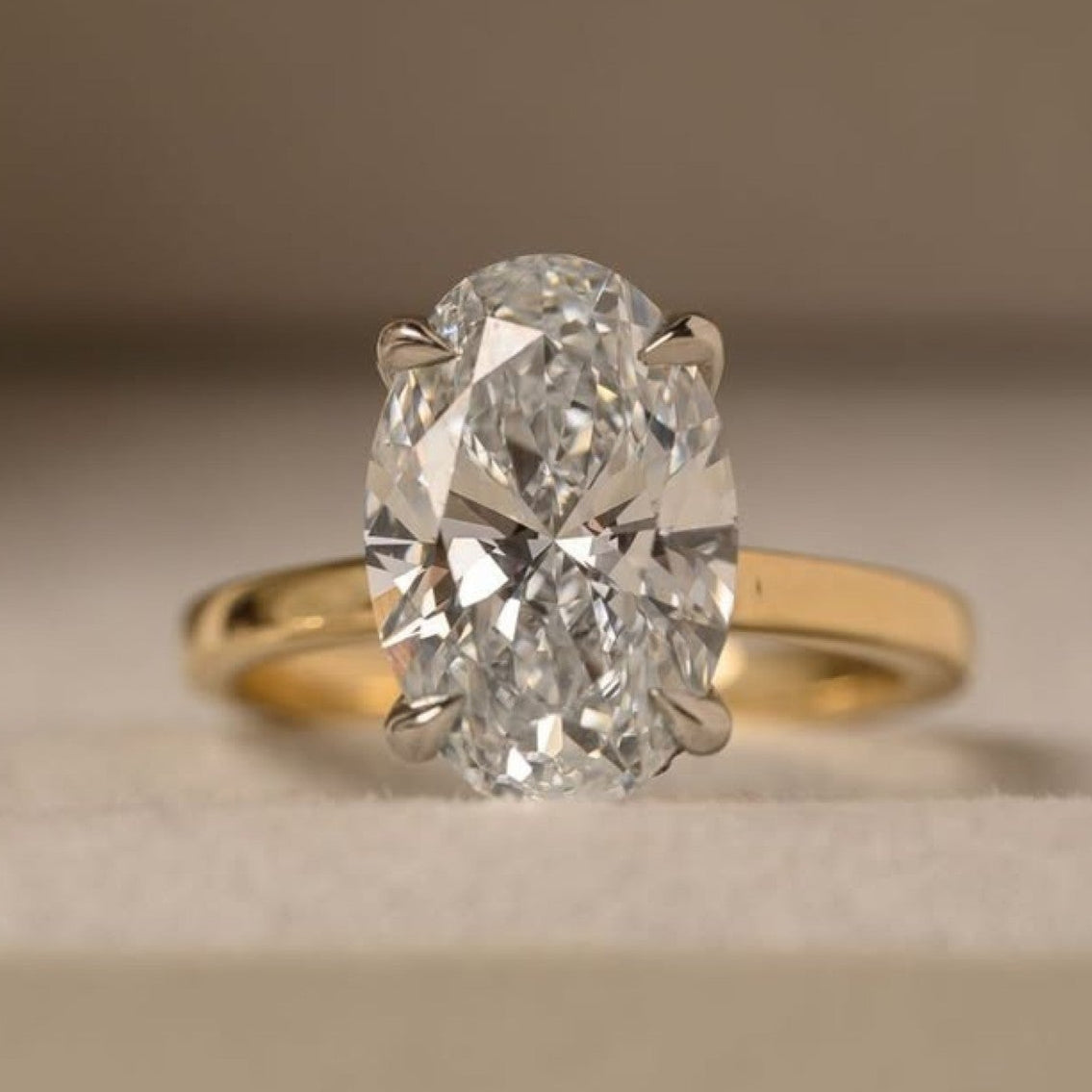 Oval Cut Lab Grown Engagement Ring Two Tone Solitaire Gold Wedding Ring