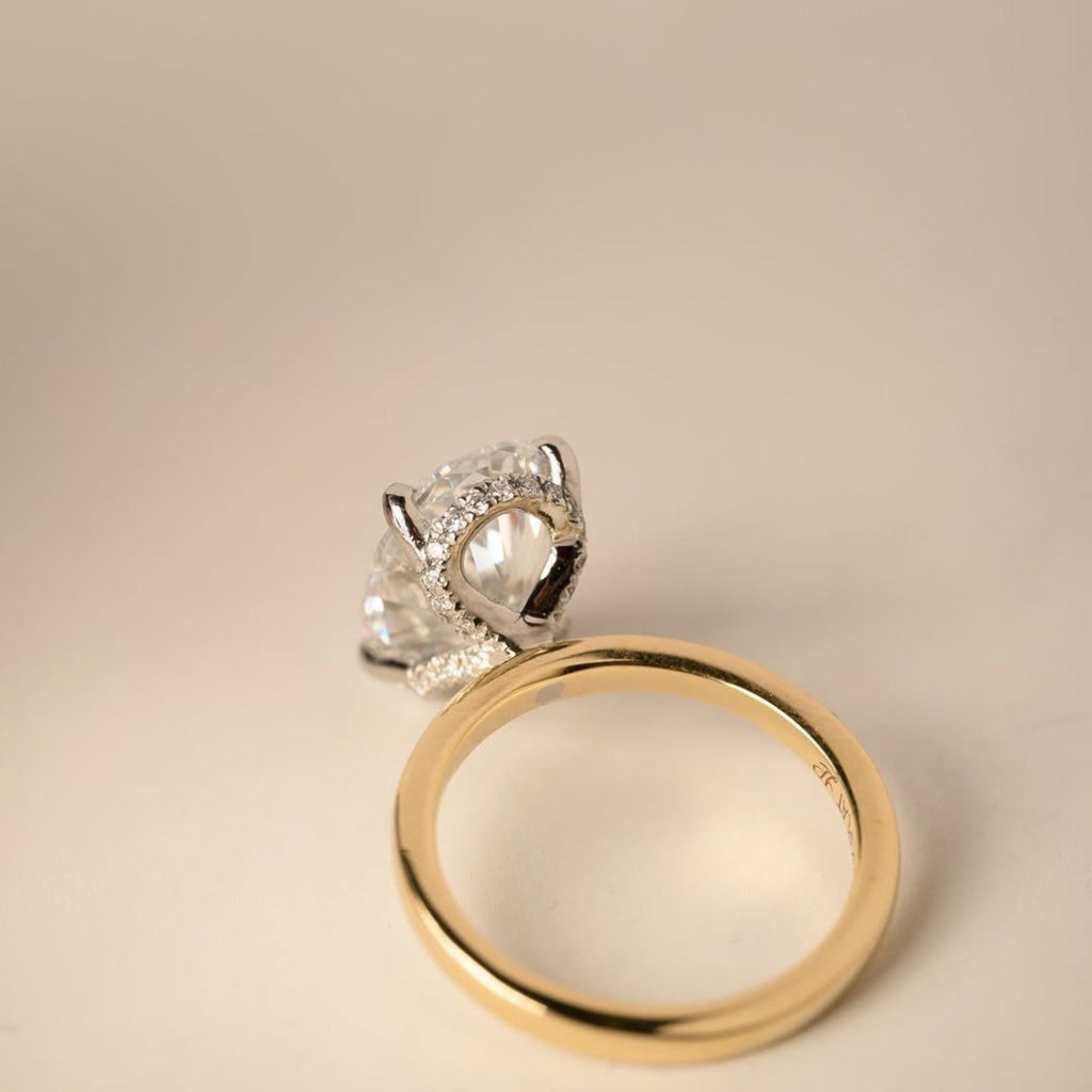 Oval Cut Moissanite Engagement Ring Two Tone Solitaire Gold Wedding Ring
