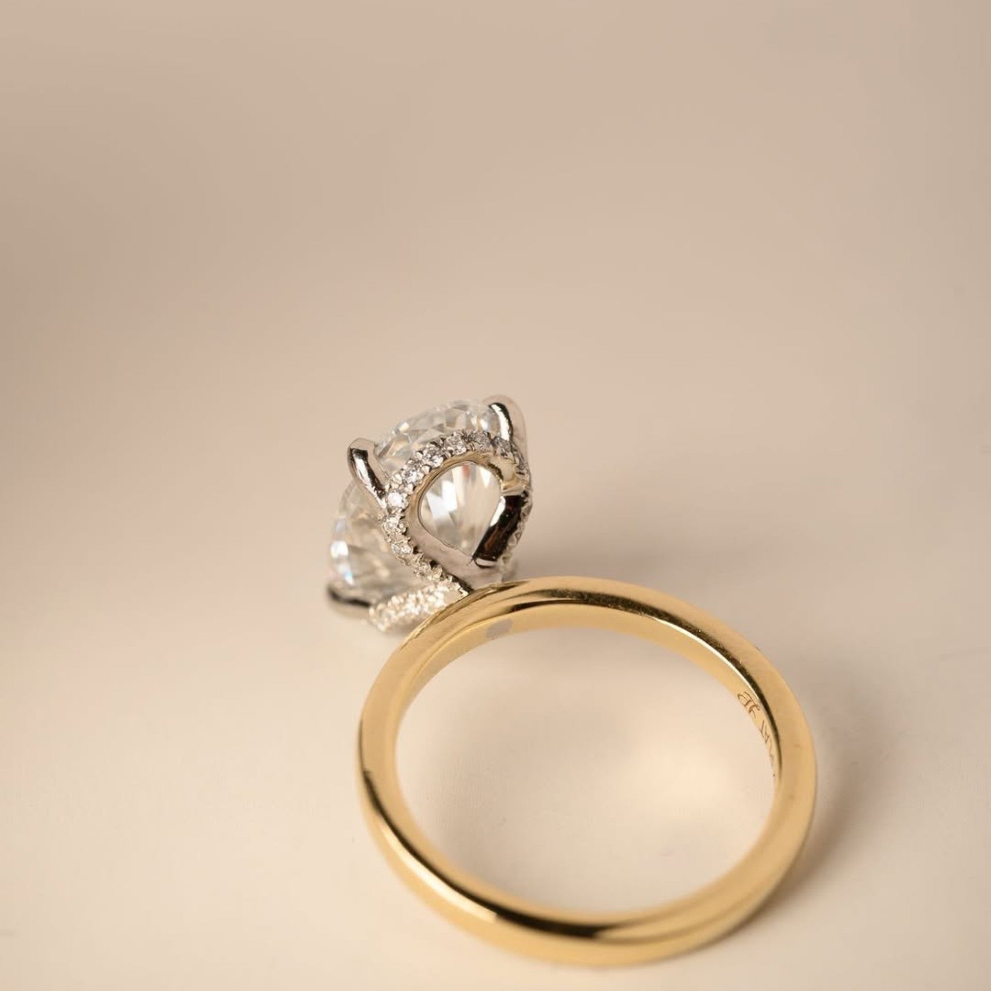 Oval Cut Lab Grown Engagement Ring Two Tone Solitaire Gold Wedding Ring